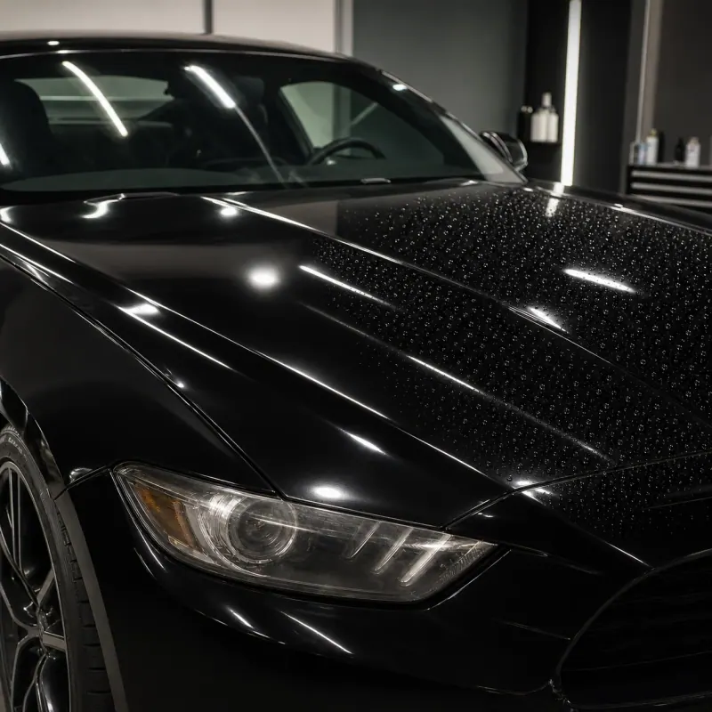 Glossy black car paint after graphene ceramic coating