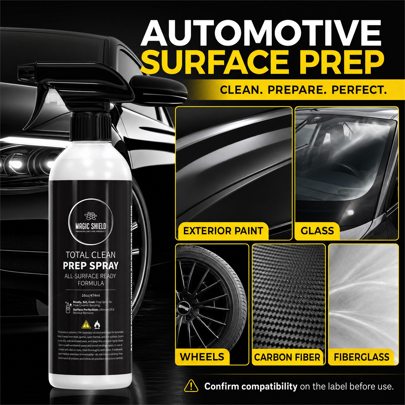 Magic Shield Prep Spray for automotive paint, glass, chrome and wheels