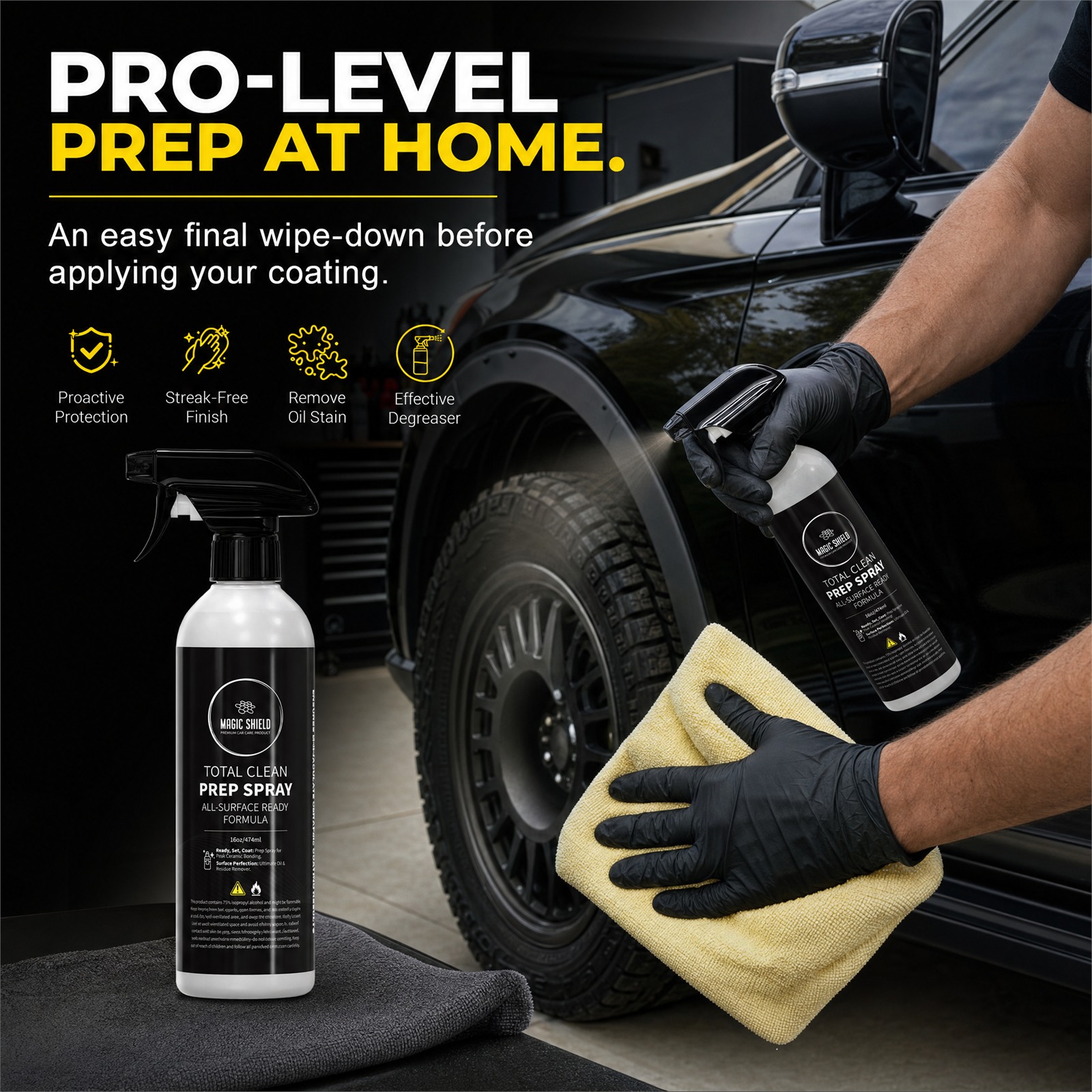 Applying Magic Shield Prep Spray to a vehicle at home