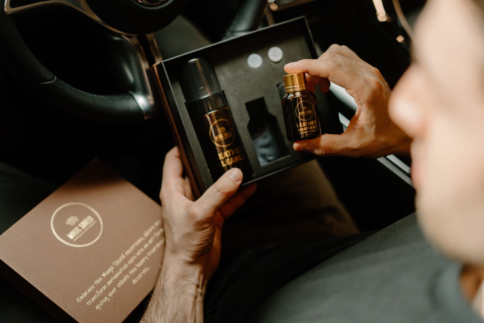 Magic Shield complete leather coating kit inside a vehicle