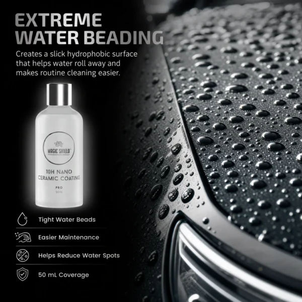 Water beading on a vehicle protected with Magic Shield Ceramic Coating PRO 10H