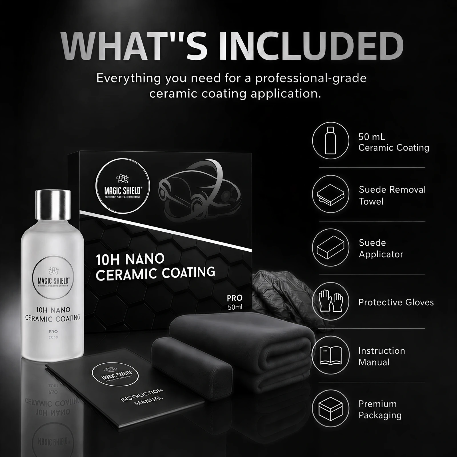 Contents of the Magic Shield Ceramic Coating PRO 10H complete kit